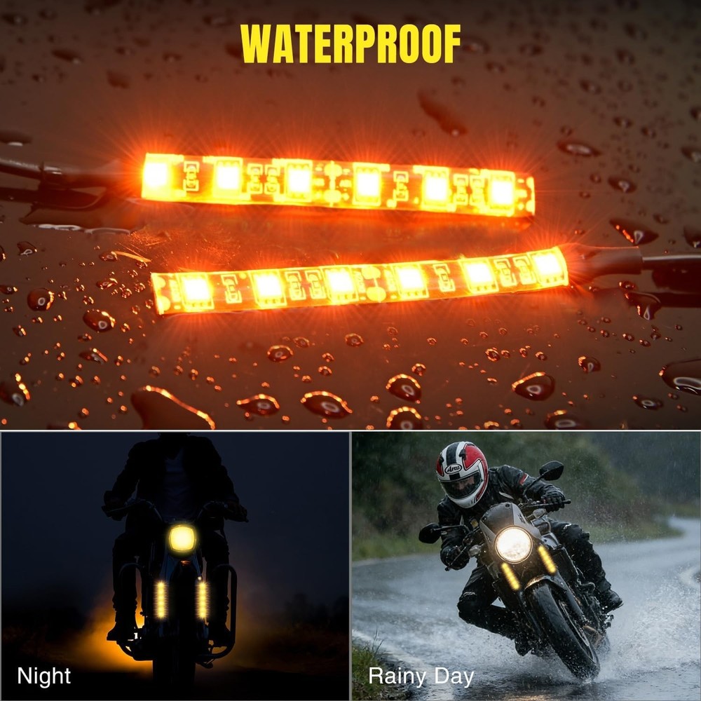 Easy-Install 2-Pc Amber LED Light Strips - Waterproof for ATVs & Motorcycles