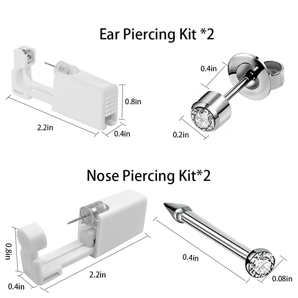 2 Pack Nose Piercing + 2 Pack Ear Piercing Kit, Simple and Safe to Use, Great...