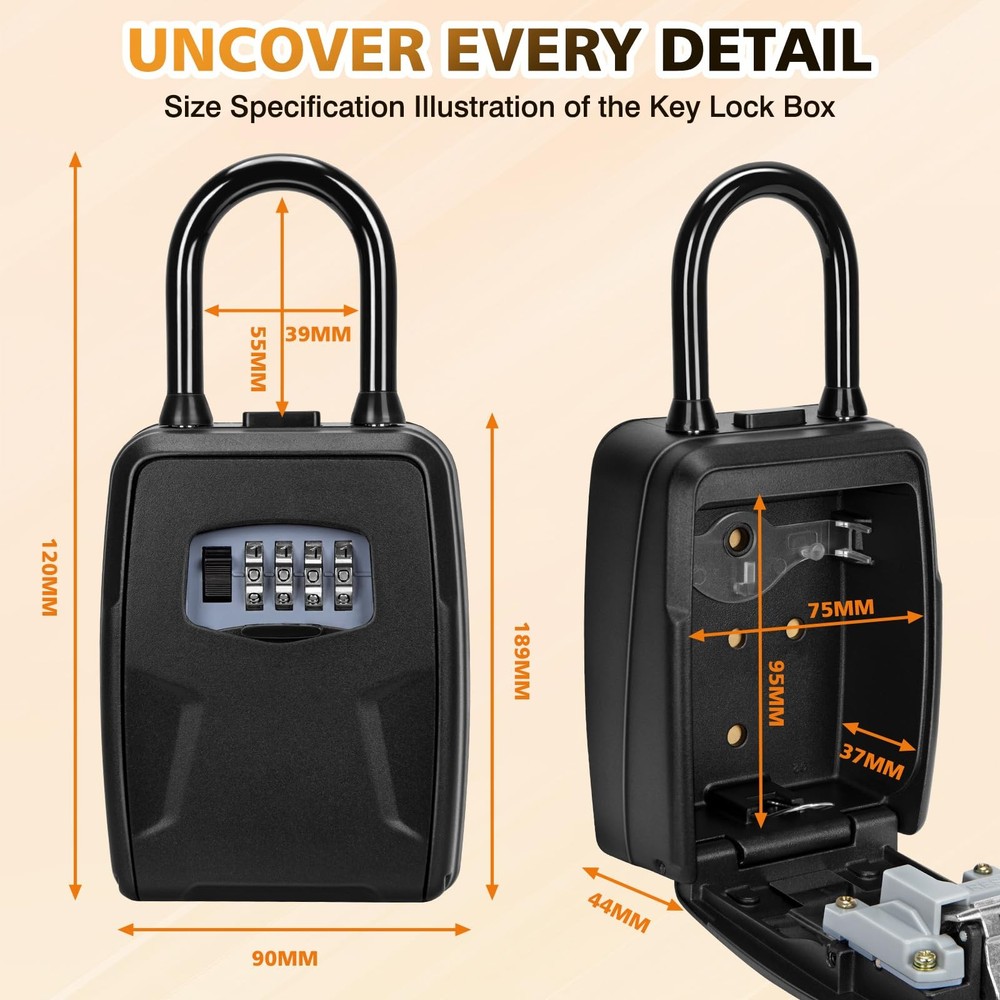 Key Lock Box, Lock Box for Keys with Code, Wall Mount Key Lockbox with Remova...