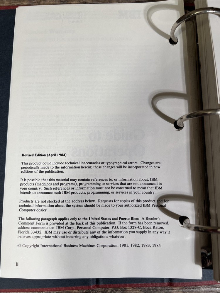 IBM Guide to Operations Personal Computer Hardware Reference Library 6322510📖💻