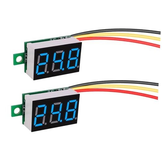 DC 0~30V Blue Digital Mini Voltmeter Three-Wire Calibratable 0.36" Blue 2 Pack