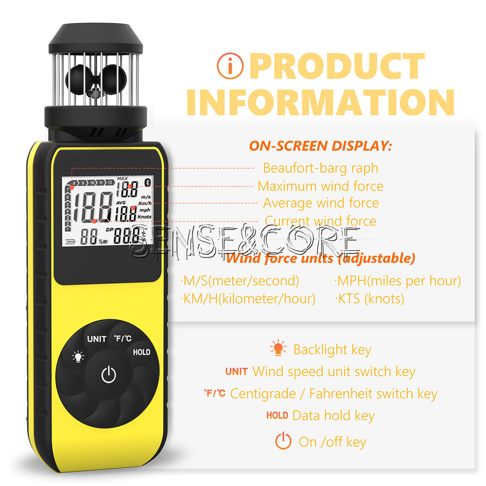 Digital Cup Anemometer Compass Measure Wind Speed Temperature 360°w/Backlight-