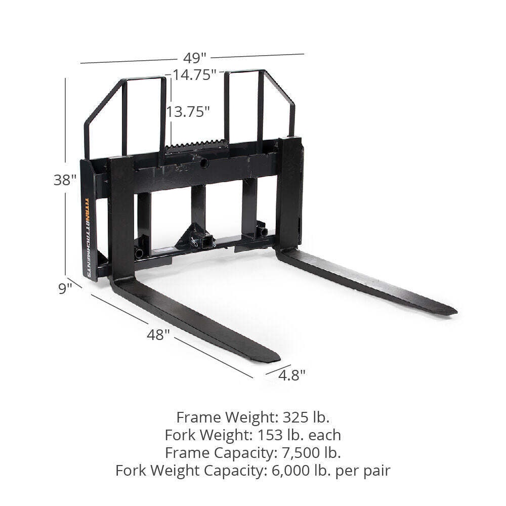 Titan Attachments Class 3 Step-Through Pallet Fork Frame Attachment, 48” Blades