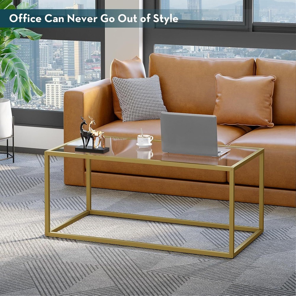 SAYGOER Gold Coffee Table Glass Tables Modern Rectangular Center