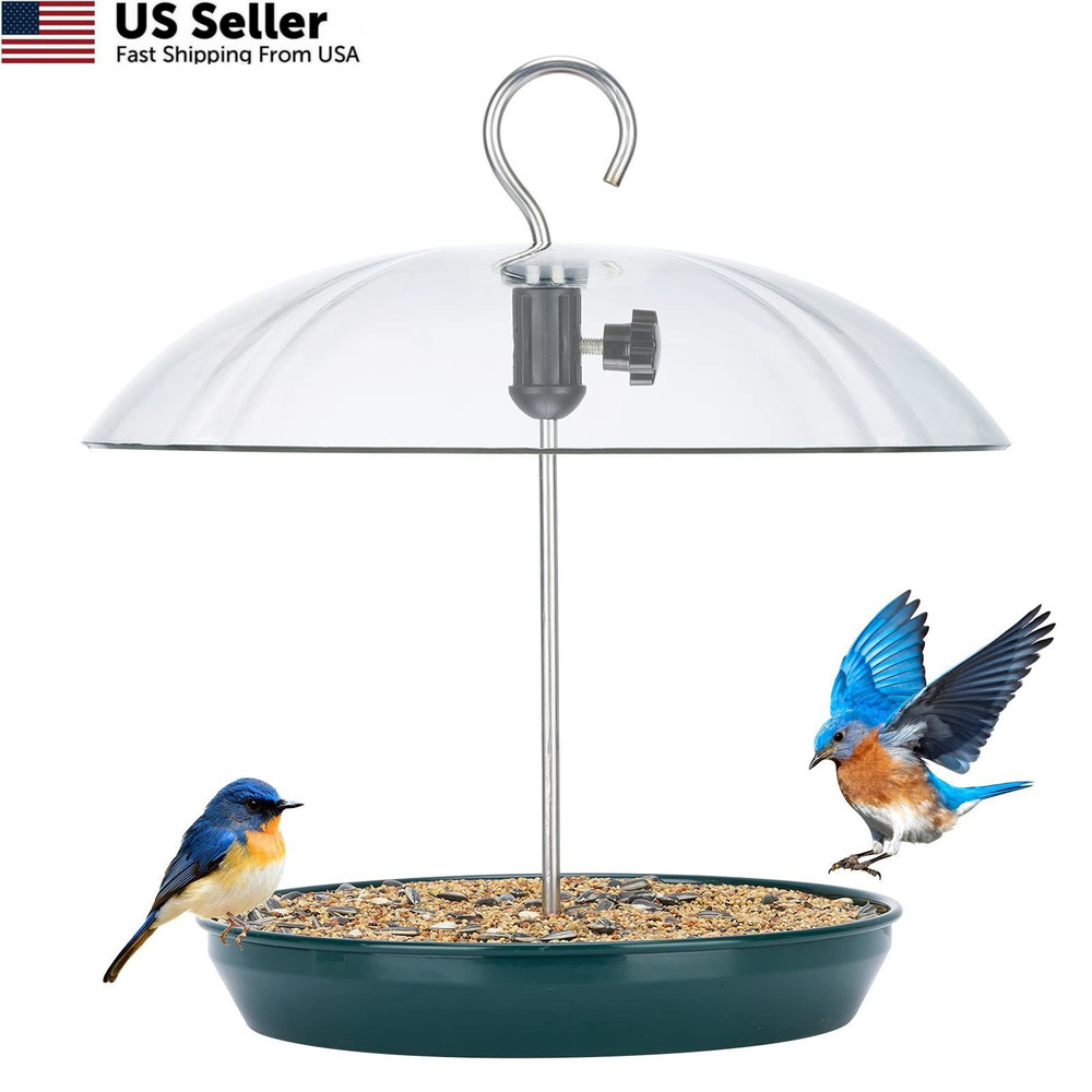 Kingsyard Adjustable Platform Bird Feeder for Outdoors, Hanging Dark Green