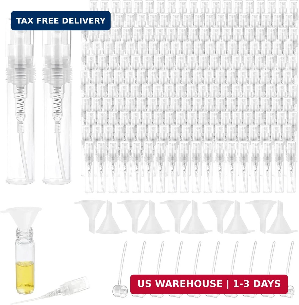 210 Pcs Mini Spray Bottles 3 ml Clear Plastic Perfume Bottles with 20 Tools, Ref