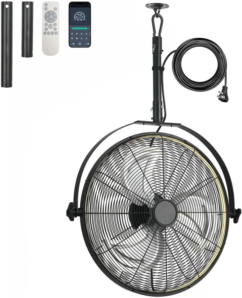 22.8" Outdoor Hanging Ceiling Fan with Light - 360 Rotatable Fixed Angle,Plug-In