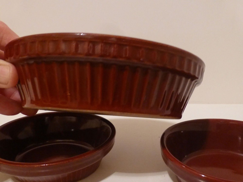 Brown Stoneware (3) Baking Custard Ramekin Dishes England (S5