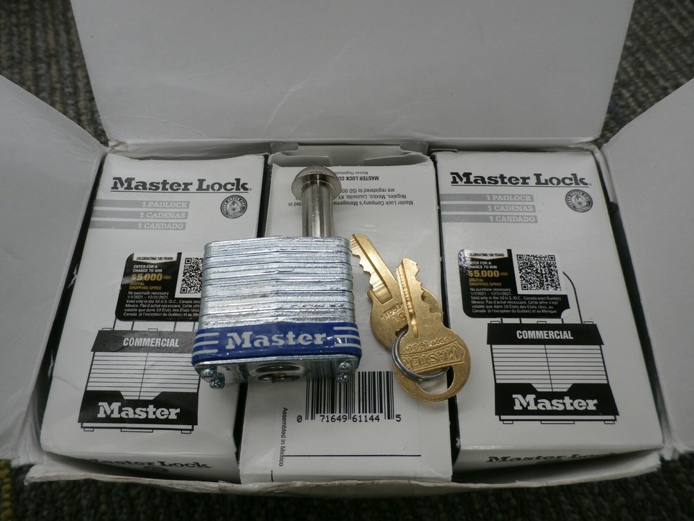 6Pack Master Lock 443Kale Padlock, Keyed Alike, Single Post Shackle, Rectangular