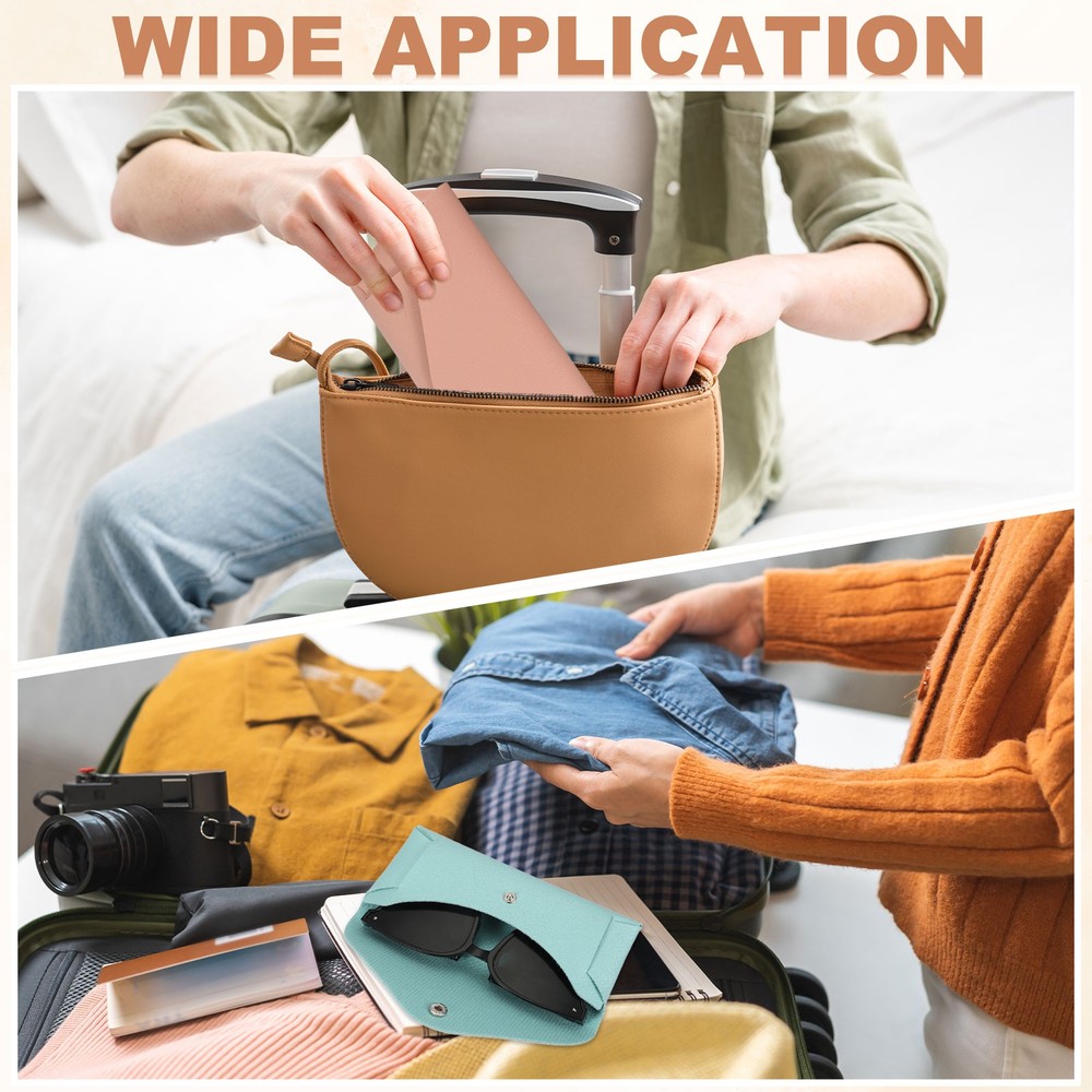 Leather Glasses Case Holder with Button and Cleaning Cloth (Grey)