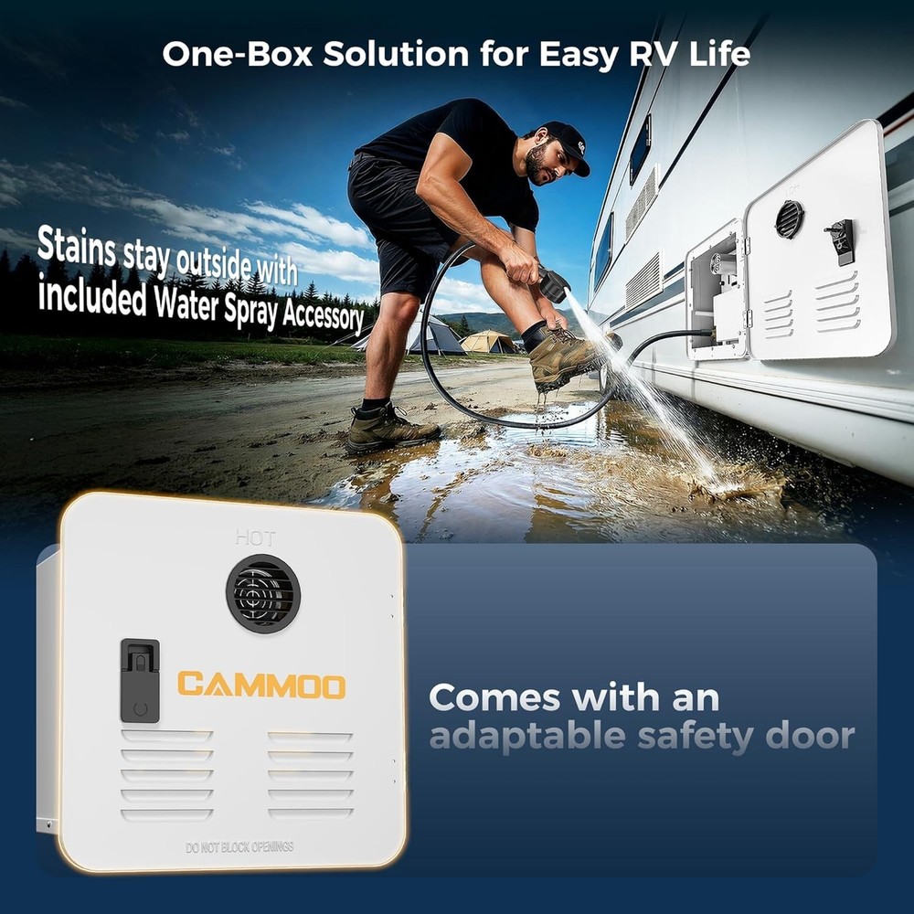 65000BTU RV Tankless Water Heater with 15x15 Inch White Door, Controiller