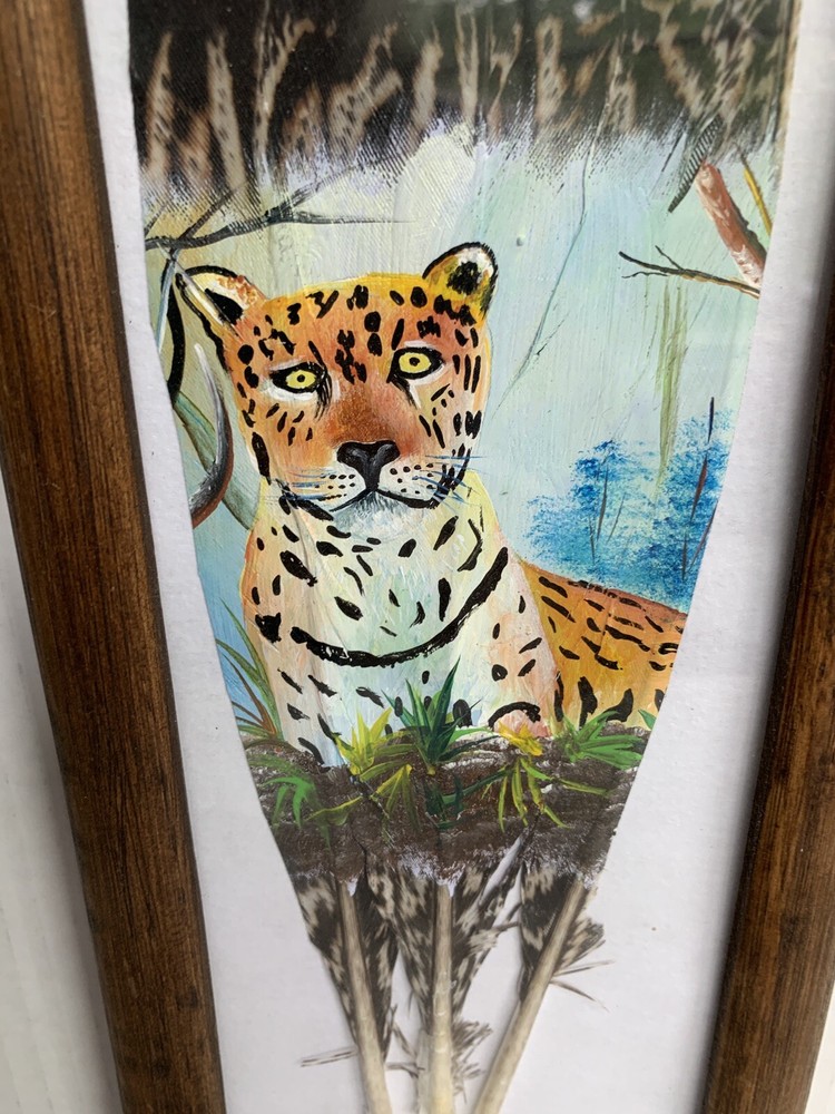 Cheetah On Bird Feather Art Hand Painted