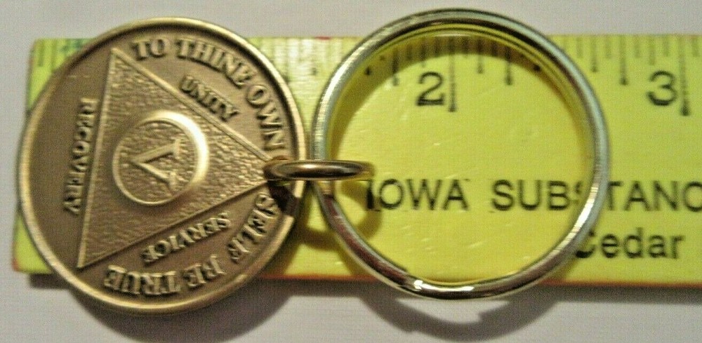 Alcoholics Anonymous 5 Year AA Bronze Medallion Key Chain Token coin key ring