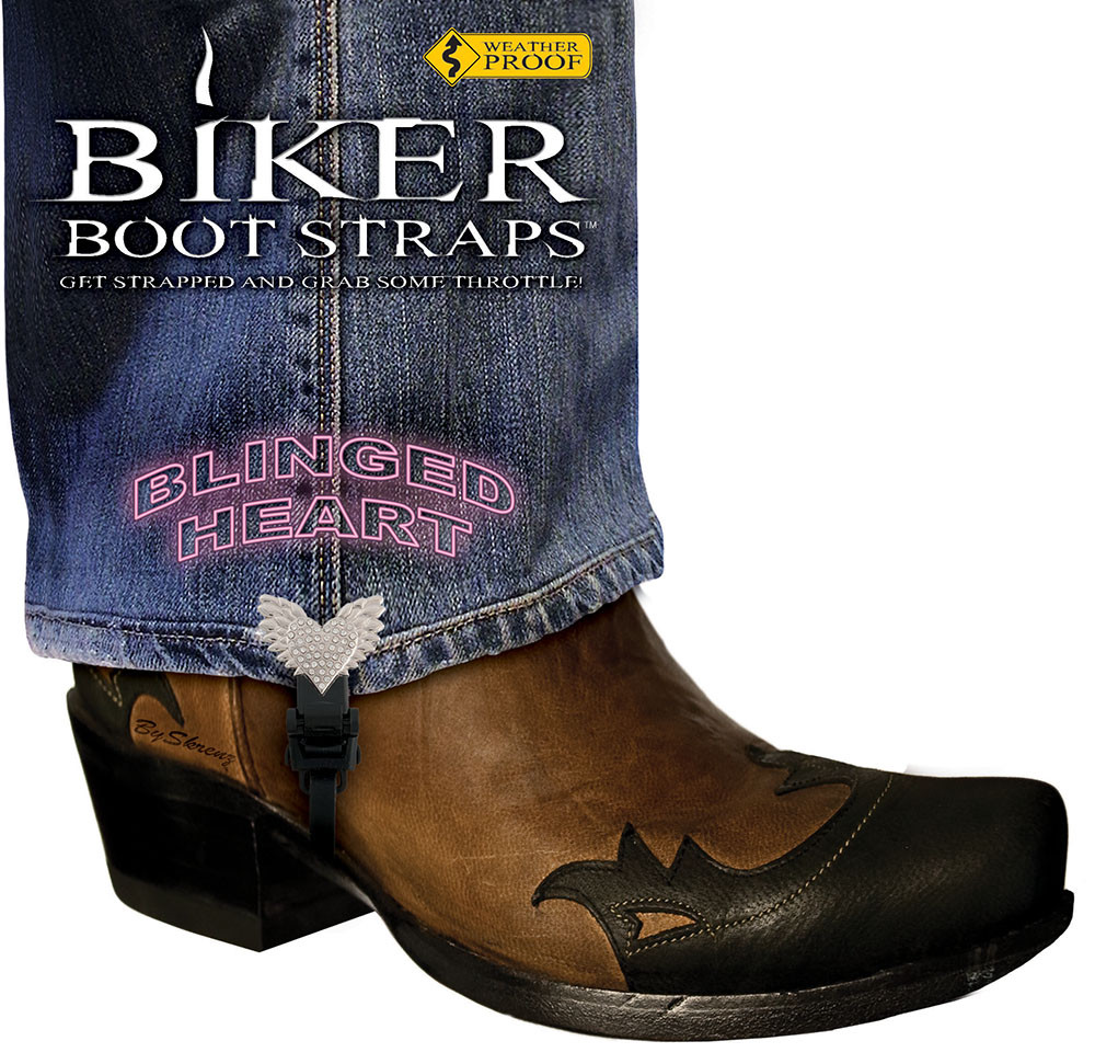 6" Blinged Heart Biker Boot Straps