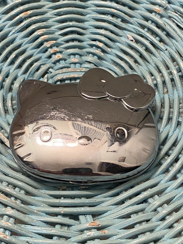 RARE Hello Kitty Silver tone reflective compact Mirror 2008?sanrio sephora USED
