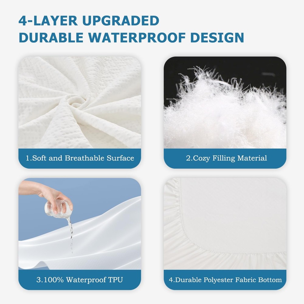 4-Layer Ultra Soft Premium Waterproof Mattress Protector Queen Size, Cooling ...