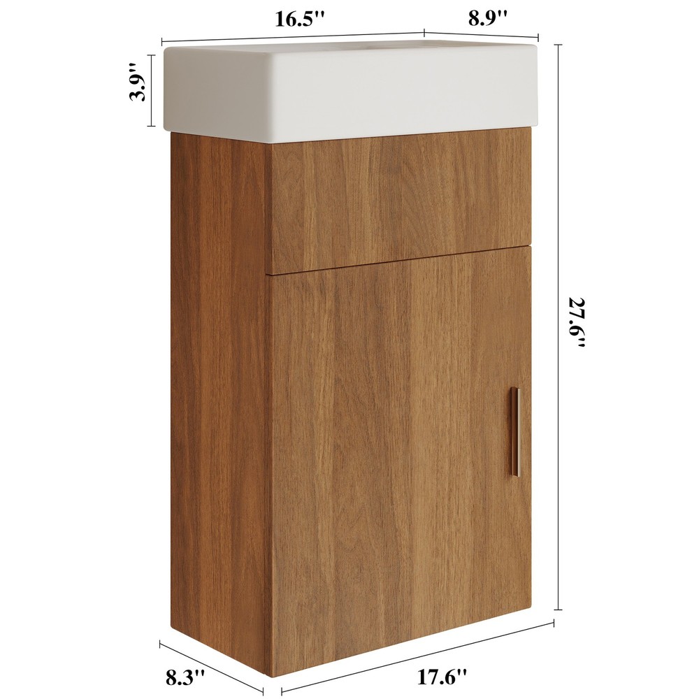 16.5'' Floating Bathroom Vanity w/Ceramic Basin Modern Bathroom Storage Cabinet