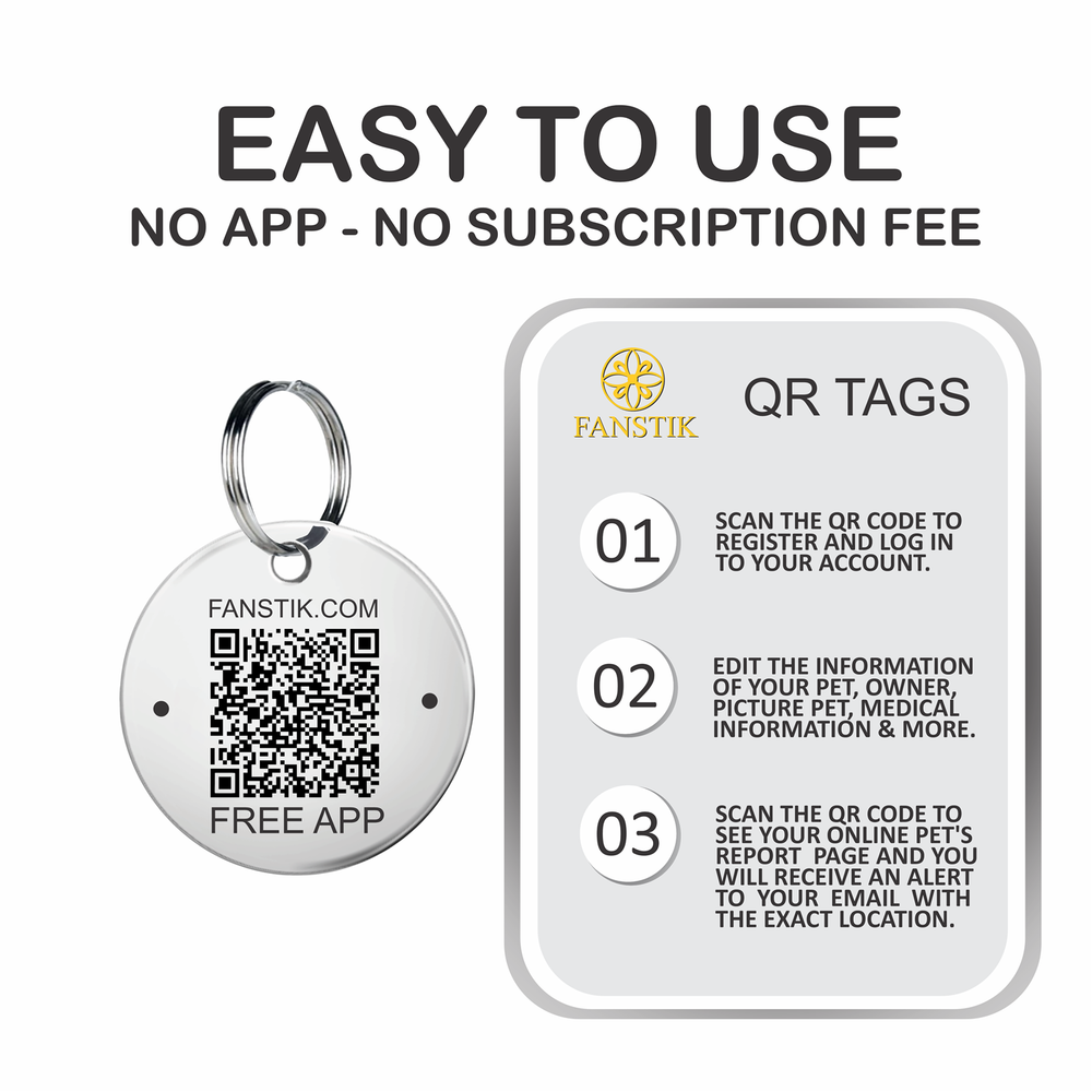 Personalized QR Code Pet Id Tag Made in USA - Custom Tag & Web App. Illustration