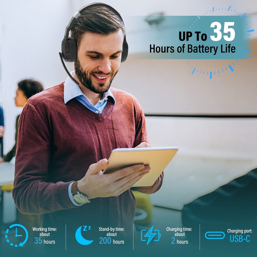 MONODEAL Trucker Bluetooth Headset ENC Dual Mic Mute Button 3 EQ Modes