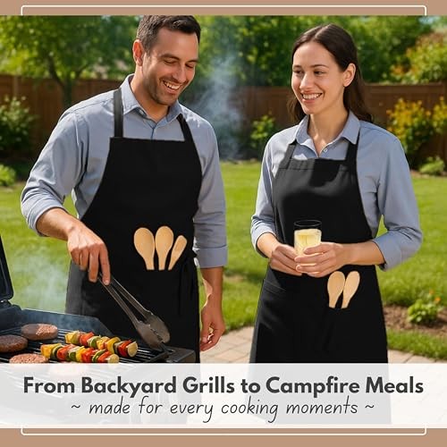 Kitchen Apron 2 Pack - 100% Cotton Adjustable, Durable Apron with Black