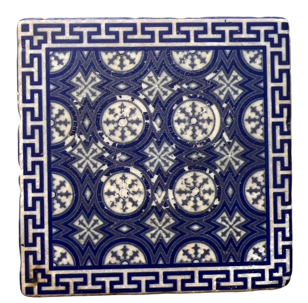 Vintage Floral Ceramic Tile Coaster Handmade Decorative Pattern Cork Back 4 in