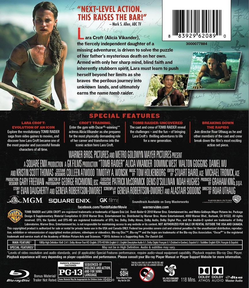 Tomb Raider Blu-ray Alicia Vikander NEW