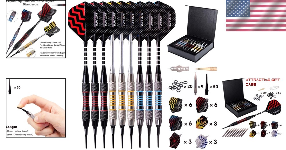 Soft Tip Darts Set - Professional 9 Pcs 18g with Accessories