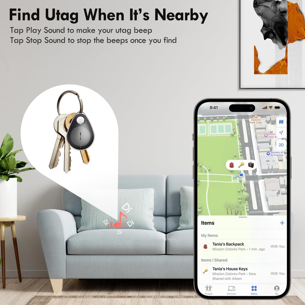 Utag GPS Tracker for 2 Pack, Bluetooth Tracker Works with Apple Find My (iOS ...