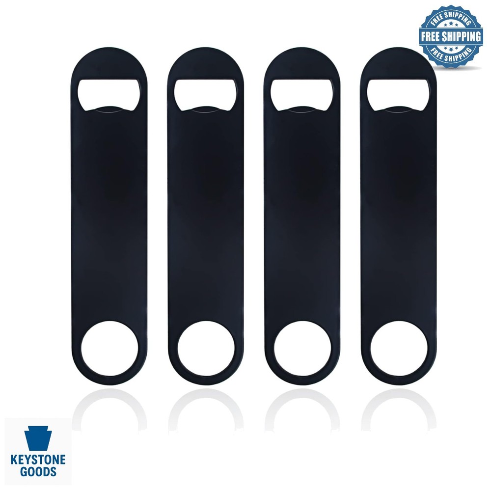 4-Pack Stainless Steel Flat Bottle Openers – Durable, Compact, Black