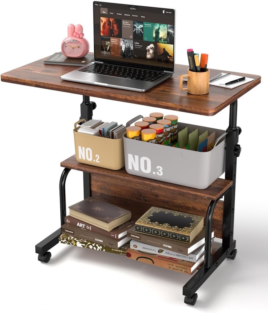 Portable Rolling Desk on Wheels Adjustable Height Desks for Small Spaces, 32"...