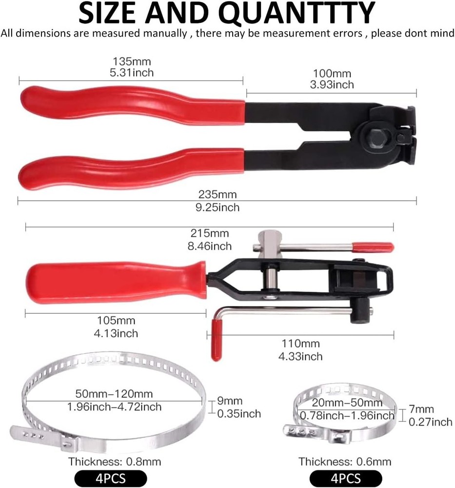 10pcs CV Boot Clamps Pliers Kit, Ear Tie Black, Red, Silver