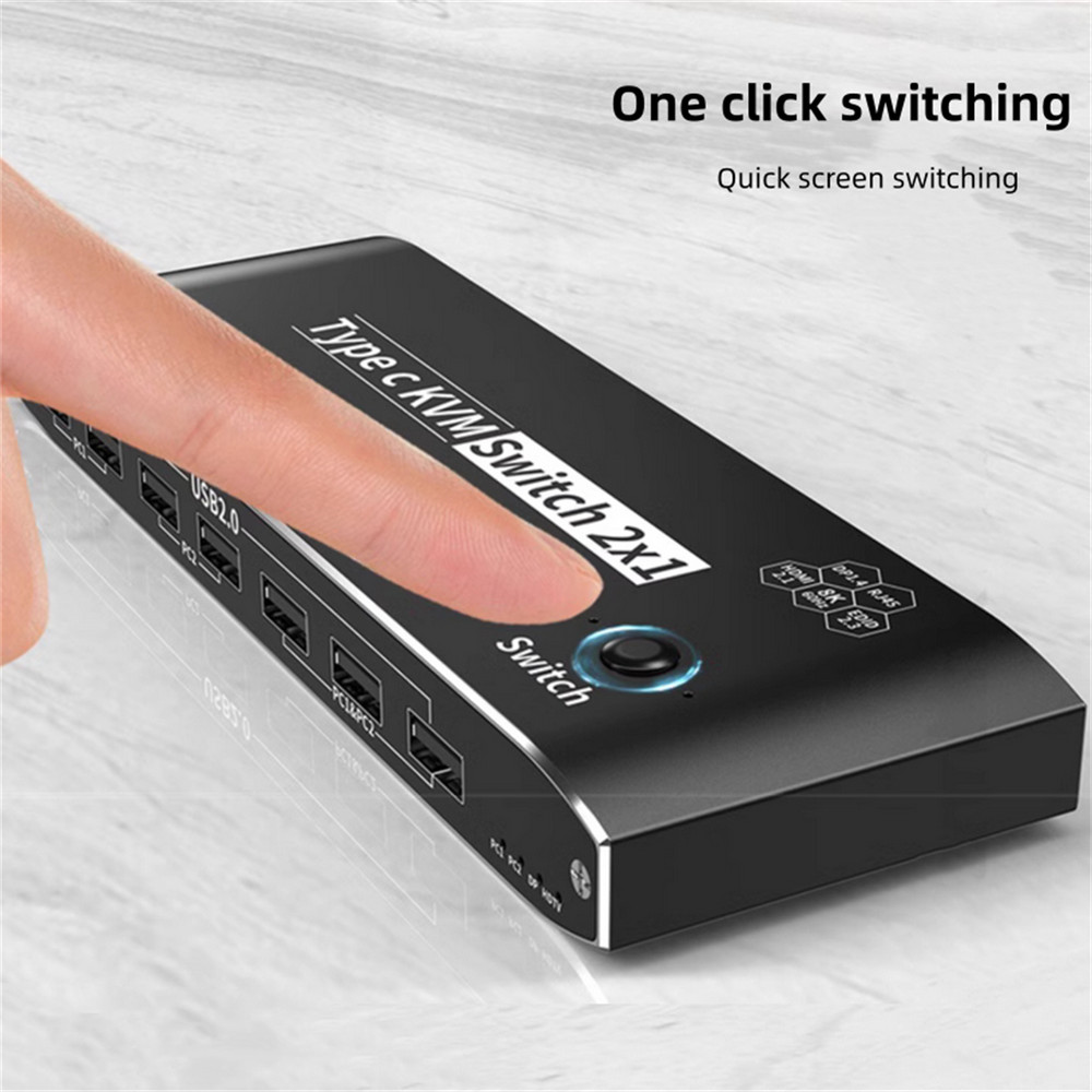 2x1 8K USB C KVM Switch RJ45 100W PD Charge Type C KVM Switch Accessories