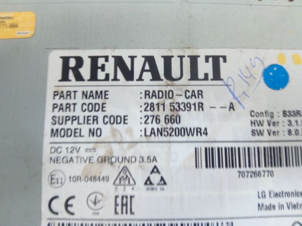 Radio/Navigation System - Combination Die Code Not Available Fits for Dacia