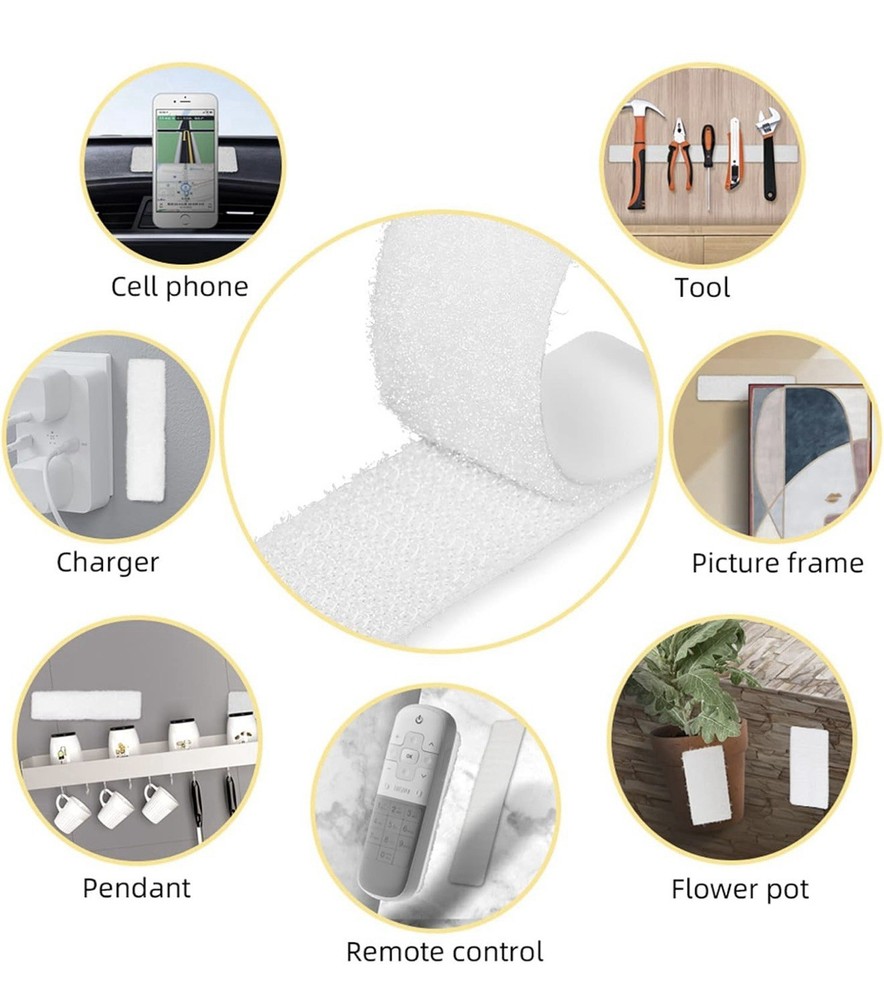 White Strips with Adhesive 15 Sets 1" x 4" w/ Hook & Loop Double Sided - A0196