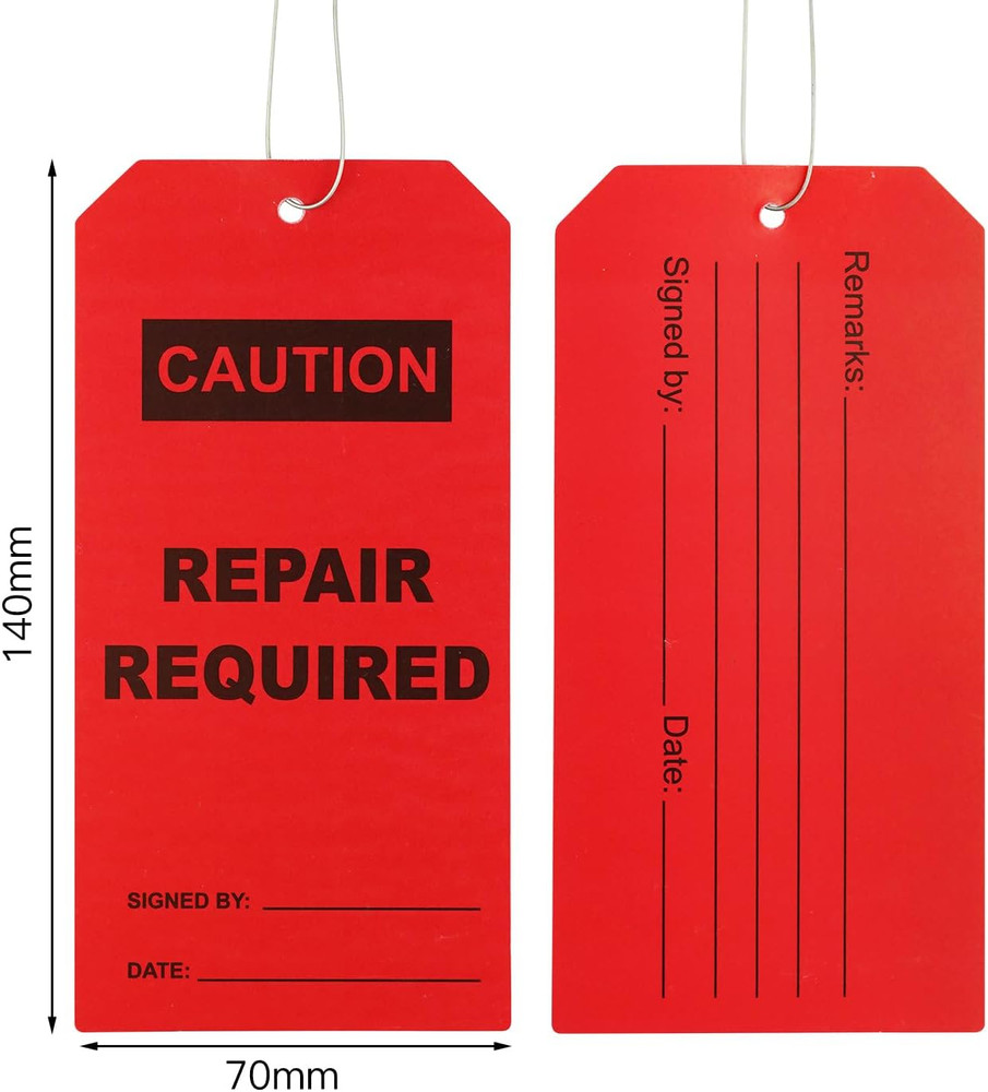 50 pcs Repair Require Tags with Pre-Attach Wire,PVC Plastic Maintenance Required