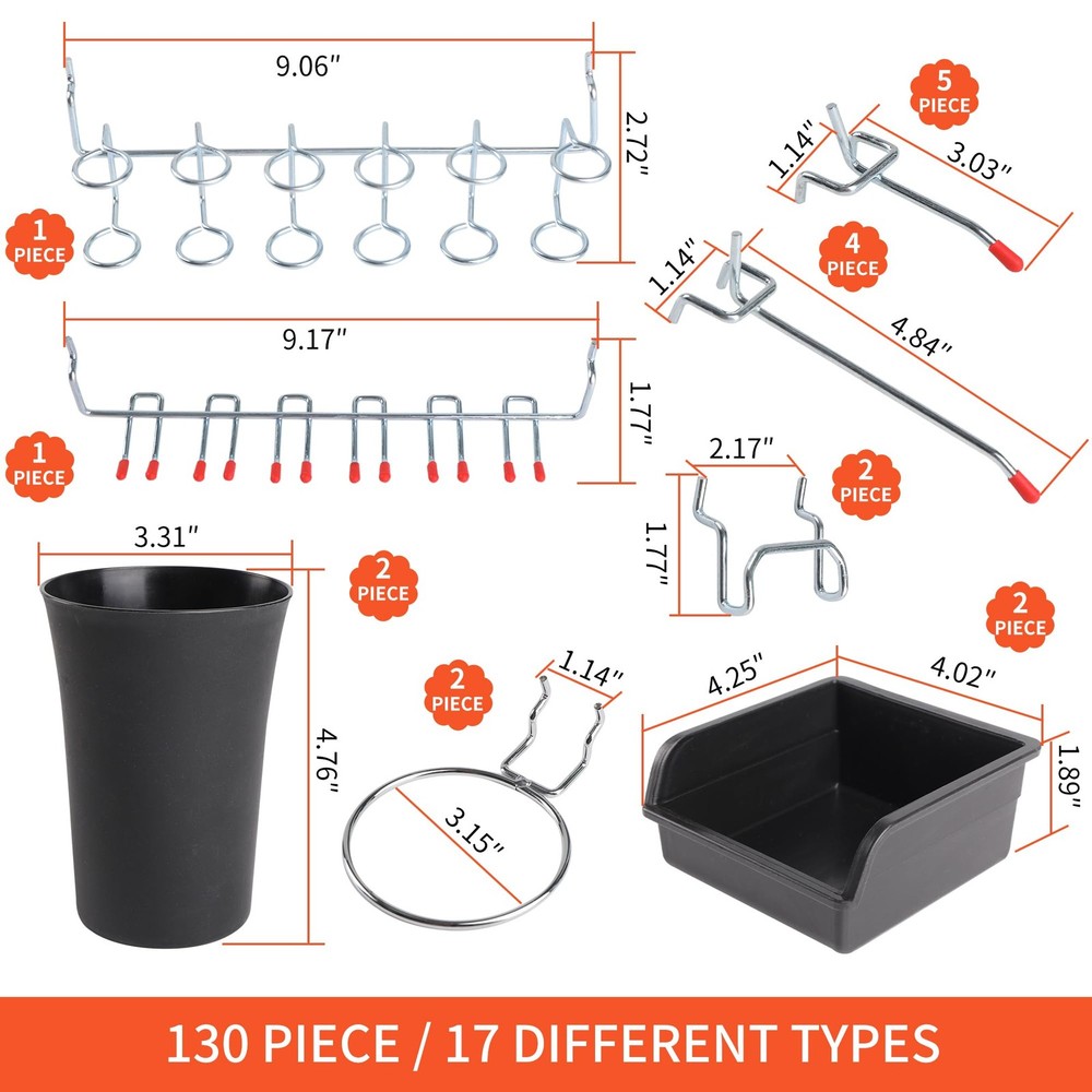 130PCS Pegboard Hooks Assortment - Peg board Hooks for Hanging Tools with Peg...