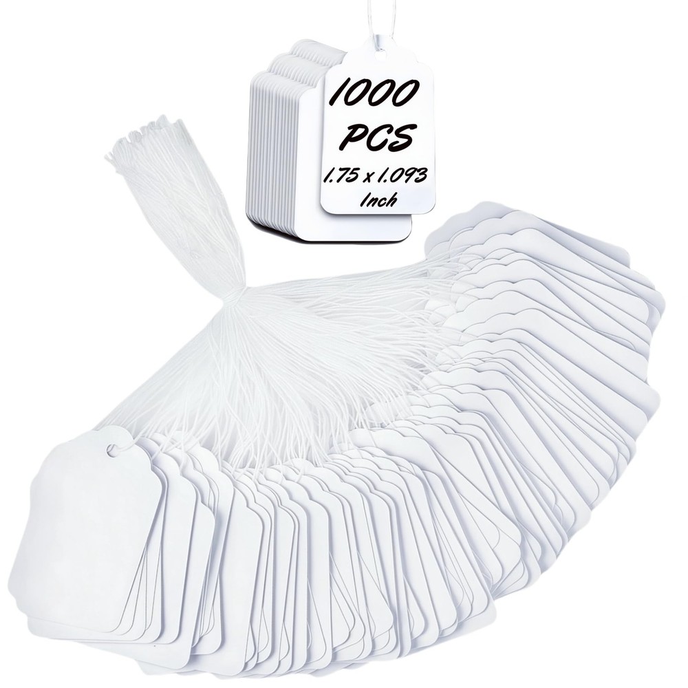 1000PCS White Pre Strung Price Tags with String