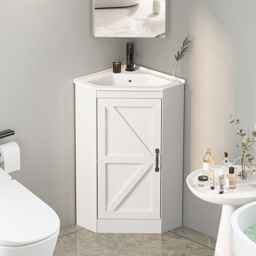 Corner Bathroom Vanity Sink Combo for Small Space Freestanding Compact Space US