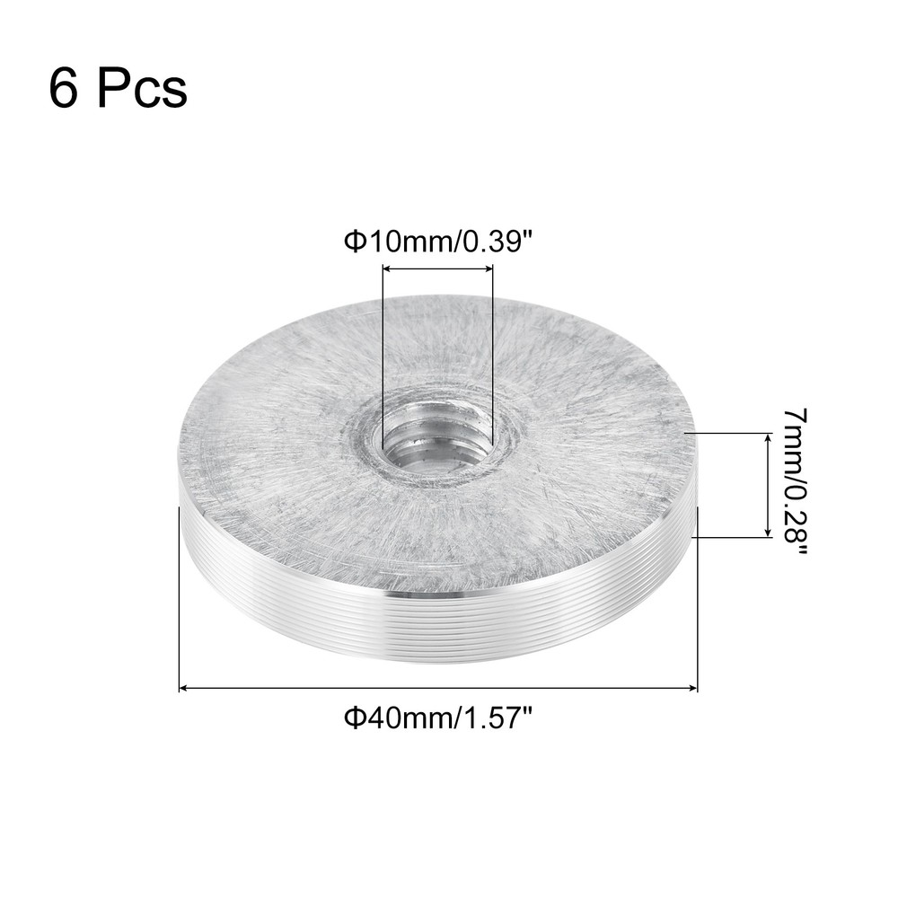 M10 Thread 40mm Diameter Round Shape Aluminum Disc Hardware 6pcs, Silver