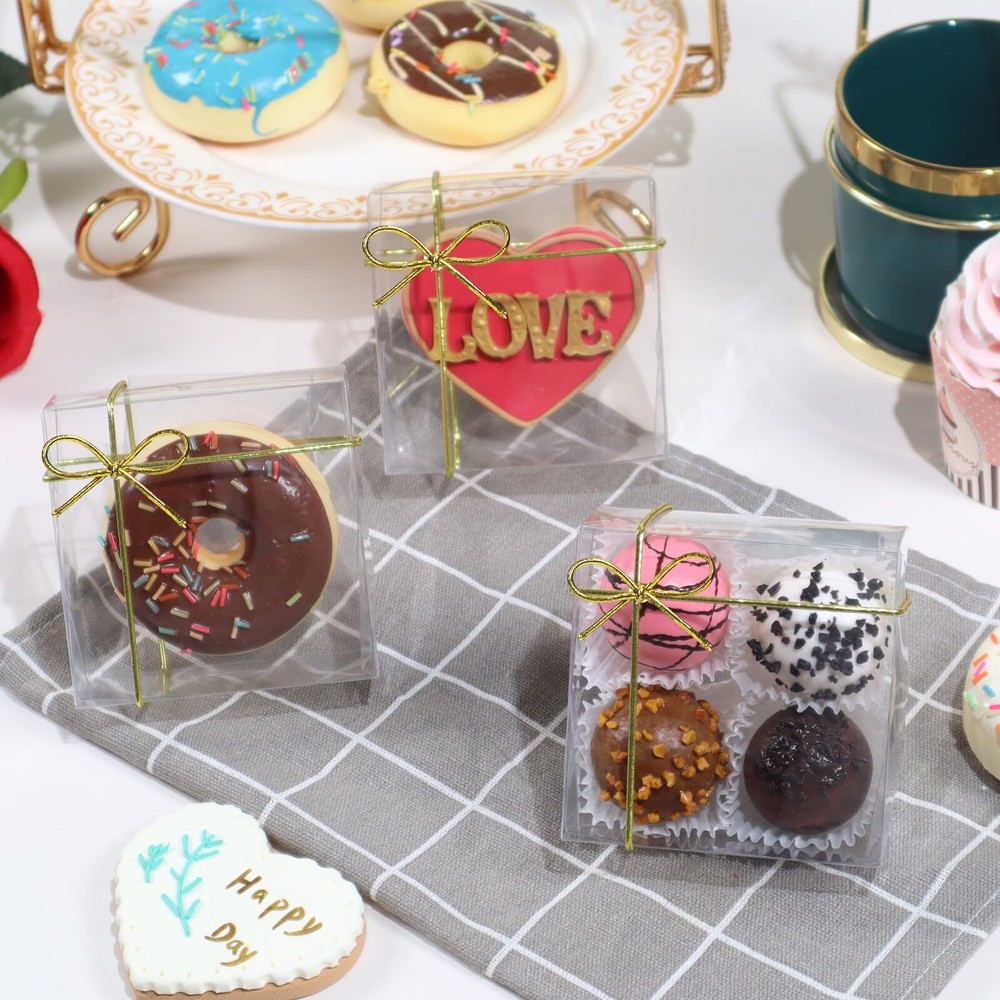 3¼"X3¼X1½ 100PCS Clear Chocolate Truffle Boxes for 4Cookie Boxes Soap Boxes D...