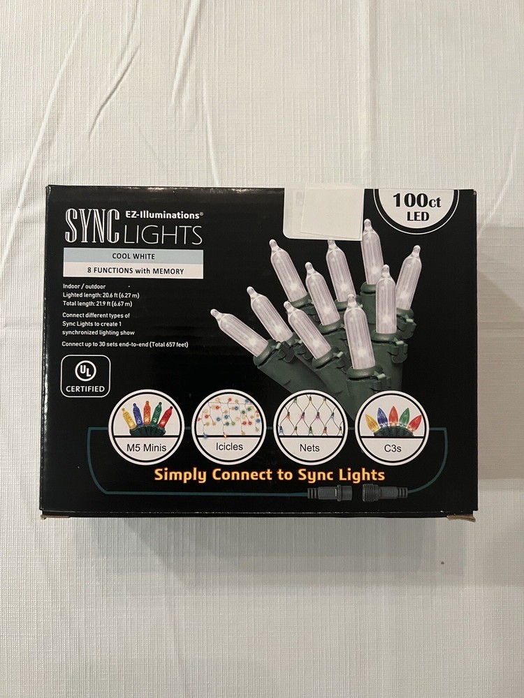 EZ-Illuminations Sync Lights 100 CT LED Mini String Cool White Memory Christmas