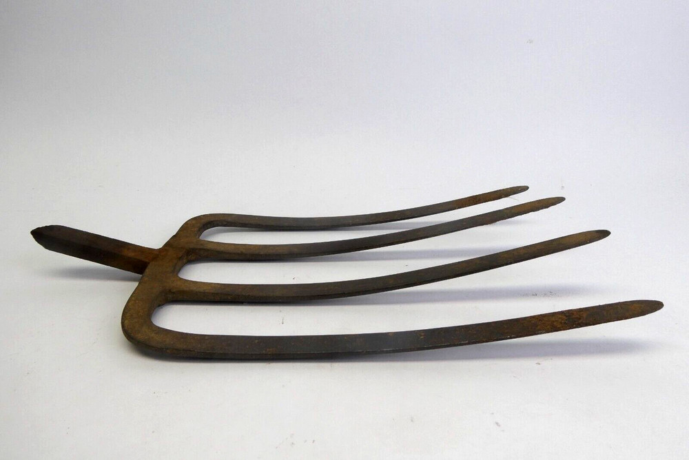 Antique Four Pronged Blacksmith Made Pitchfork Head Tool Part