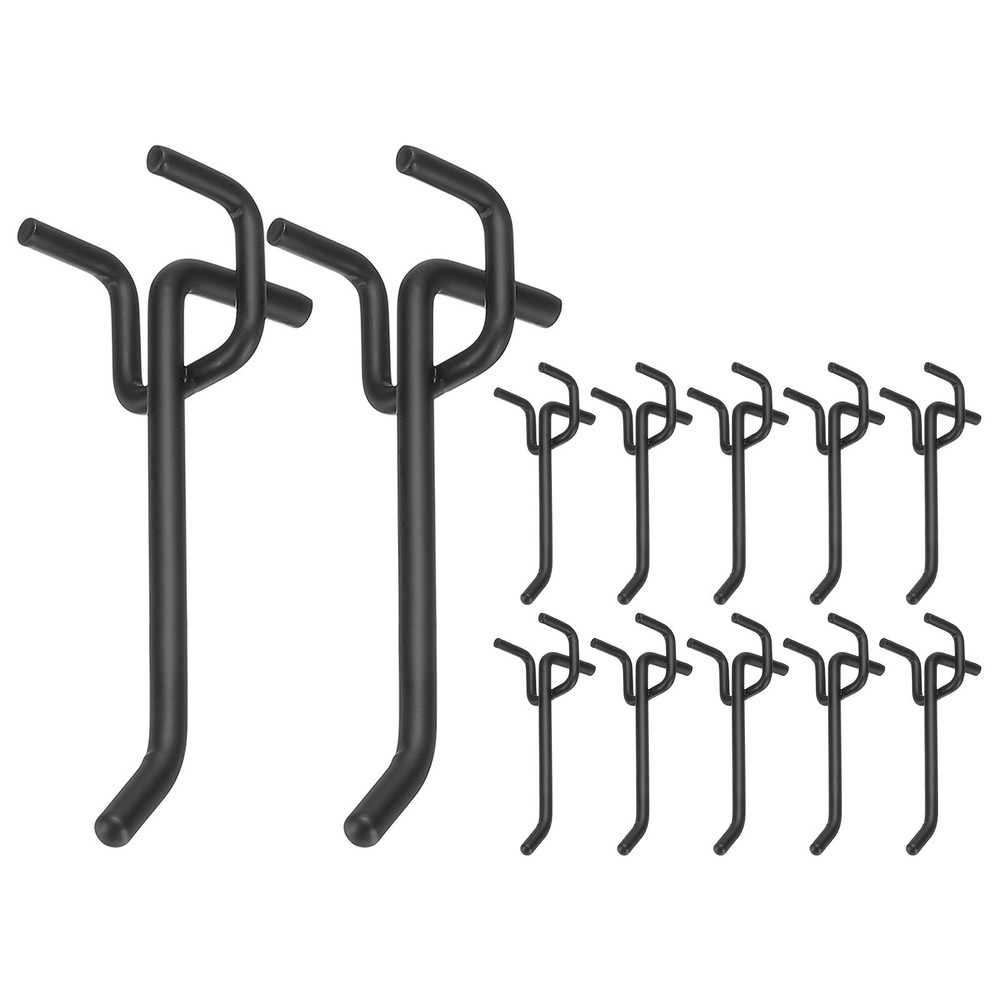 12 Pcs Pegboard Hooks, 3.9" Peg Board Hooks Kit, Black (1mm)