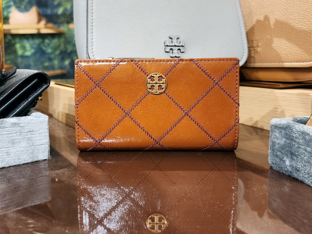 Latest Authentic Tory Burch Willa Shine Java Leather Medium Wallet 169924 $270