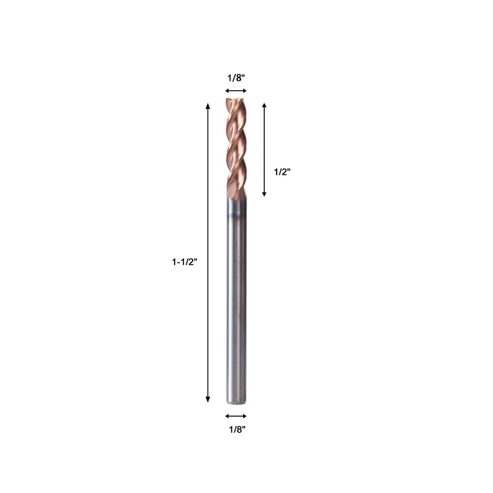 3 Flute 1/8"x1/2"x1-1/2" Variable Helix Solid Carbide End Mill - ALCrN Coated