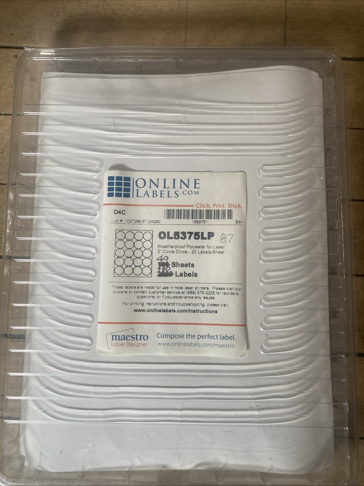 2” Circle Circles Weatherproof Labels For Laser Printer