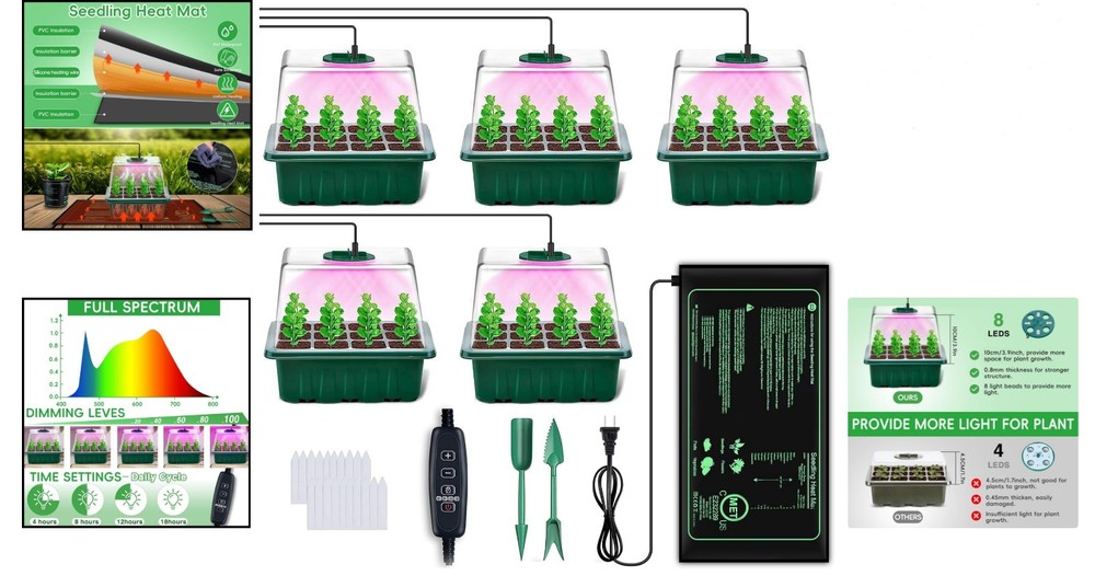 Complete 5-Piece Seed Starter System with Timing Controller and Humidity Domes