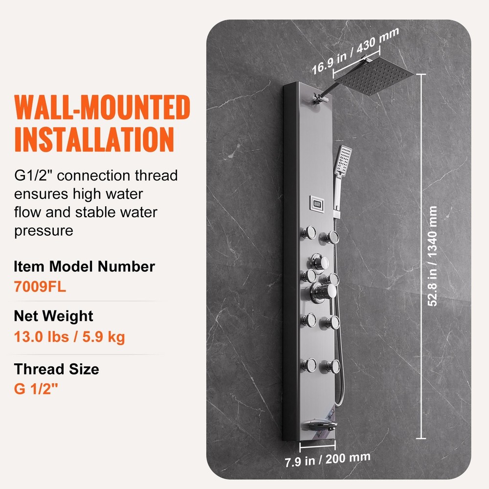 Shower Panel System 5 Shower Modes Digital Display Shower Panel Tower Rain