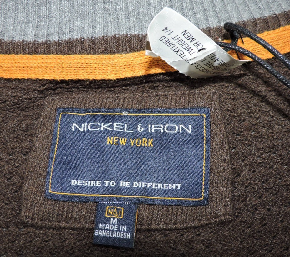 Nickel & Iron Mens Medium Dark Chocolate Textured Pullover 1/4 Zip Jumper