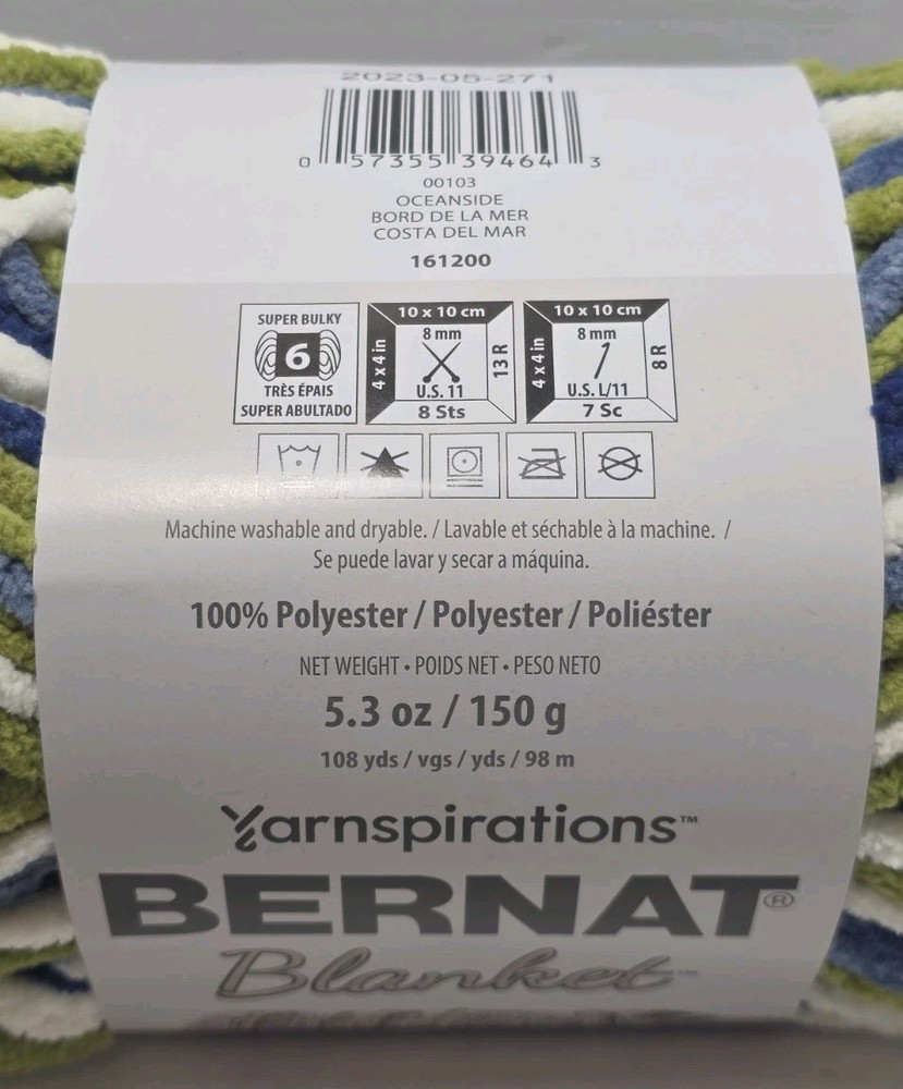 Bernat Blanket Oceanside Yarn 150G/5.3Oz - Polyester Washable & Dryable New